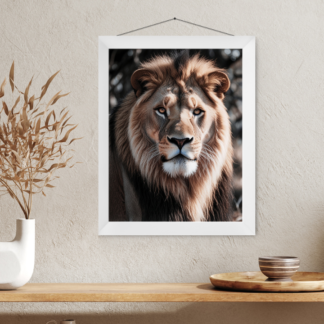 lion photography, lion wall art print, black and white lion art, lion portrait photography, majestic lion prints, monochrome lion artwork, lion strength wall decor, lion symmetry photo, classic lion portrait, lion face print