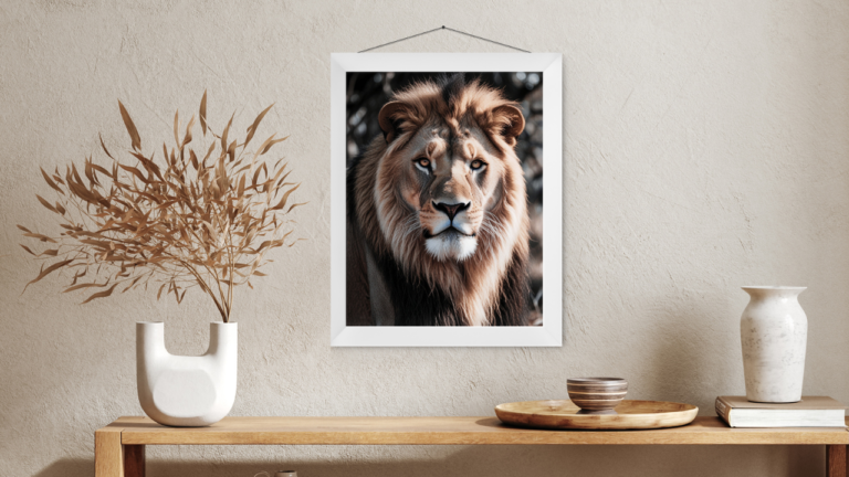 lion photography, lion wall art print, black and white lion art, lion portrait photography, majestic lion prints, monochrome lion artwork, lion strength wall decor, lion symmetry photo, classic lion portrait, lion face print